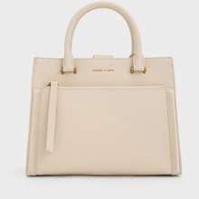 Charles & Keith Anwen Structured Tote Bag in Natural