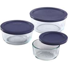 Pyrex (2) 7210 3-Cup Glass Food Storage Dishes & (2) 7210-PC Plum Purple  Plastic Lids
