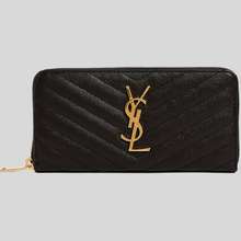 Saint Laurent YSL Cassandre Matelasse Compact Zip Around Wallet Black GHW